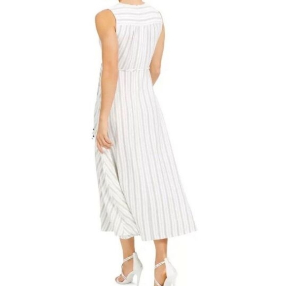 Calvin Klein White Grey Faux-Wrap Striped A-Line Maxi Dress Size 10 NWOT'S - Picture 4 of 13